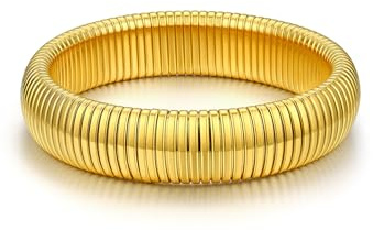 Bestyle Elastisches Armband Edelstahl Stretch Schlangen Armreif für Damen Frauen Mädchen,Breite 10mm|16mm|20mm, Silber|Gold|Rosegold|Schwarz