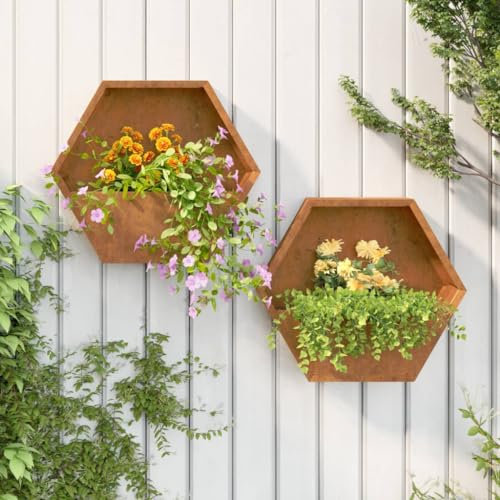 AUVYI Wand-Pflanzkübel mit Beinen 2 STK Blumenkasten Gartenbeet Hochbeet Kräuterbeet Gemüsebeet Gärten Dekoration Gartenmöbel Innen-und Außeneinrichtung für Anbau Pflanzen Rostig 46x10x40 cm