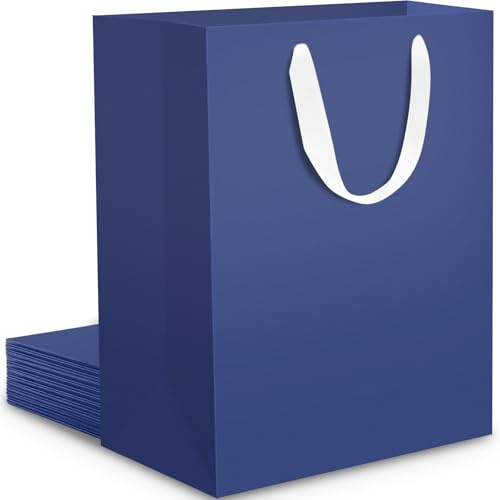 EUSOAR Papiertaschen Blau - 10 Stück Blau Papiertüten mit Henkel Mittel - Navy Blaue Geschenktüten M 20x10x28cm - 230GSM Dunkelblau Einkaufstüte Papier - Geschenktaschen Mann Geburtstag
