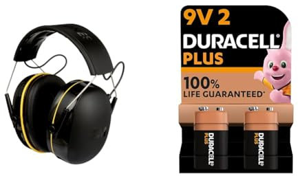 3M WorkTunes Connect, Bluetooth Ear Defenders Wireless, 90543EC1, Hearing Protector Earmuffs & Duracell Plus 9V Batteries (Pack of 2) - Alkaline - 100% Life Guaranteed