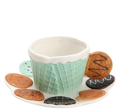 ruyi-1986 Coffee Cup Creative Biscuit-shaped Ceramic Household Snacks Cake Plate Afternoon Tea Set Dinner Plate Cup Exquisite Black Tea Cups coffee Mug(02,B)