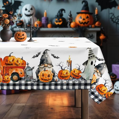 Arquiel Halloween Geister Tischdecke Polyester Rechteckig 140 x 180 cm | Waschbare Polyester-Tischdecke mit Geister-Motiv, wasserabweisend und pflegeleicht für Küche, Esszimmer, Feste und Feiern.