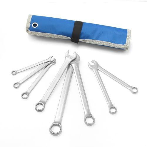 WEILIGU Juego de llaves combinadas de 8 piezas con bolsa enrollable métrica de 8, 10, 12, 13, 14, 17, 19, 22 mm, juego de llaves de extremo abierto multiusos para reparaciones de automóviles,
