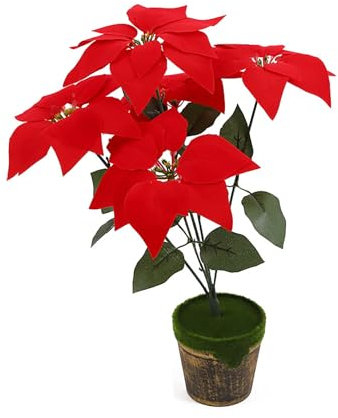 BEIJIALY Künstliche Weihnachtssterne Im Topf, Weihnachtssterne, Künstliche Weihnachtsblumen Im Topf, Weihnachtsstern-Pflanze aus Seide, Weihnachtsdekoration für Drinnen und