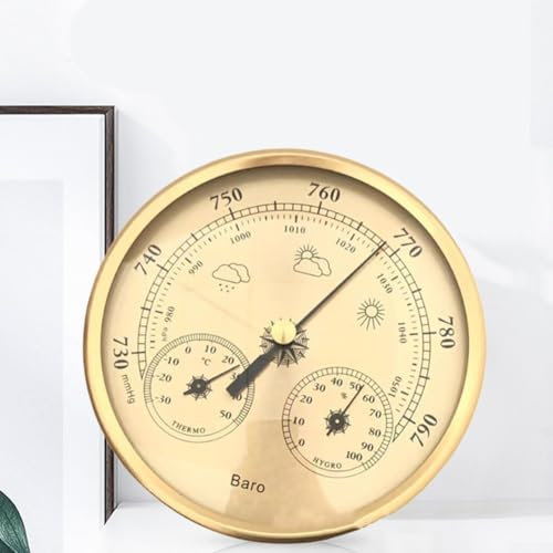 HEBEOT Estación meteorológica 3 en 1 termómetro higrómetro barómetro de metal termómetro higrómetro tipo esfera barómetro para interiores y exteriores 130 mm
