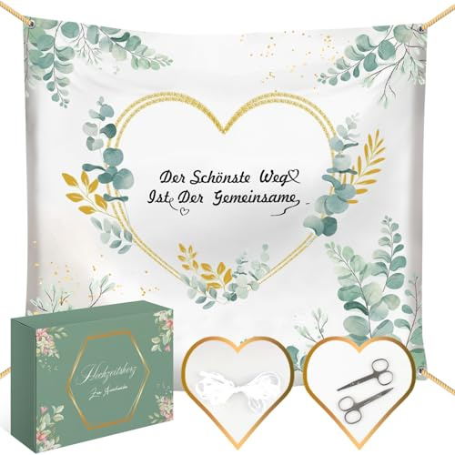 Hochzeitsherz Im Modernen Boho-Stil Geschnitten, 200x180cm Hochzeitslaken zum Ausschneiden, 2 Scheren und 10 Meter Seil Perfekt für Hochzeitsdekorationen Und Hochzeitsspiele für Frischvermählte