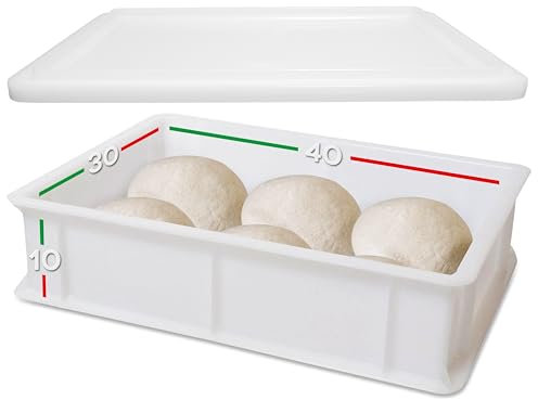 LUNEDA Set bol et couvercle pour levain, pâte, pain, pizza conteneur 12 l blanc en polyéthylène superposable usage alimentaire pour pain fabriqué en Italie - 30 x 40 x 10 cm