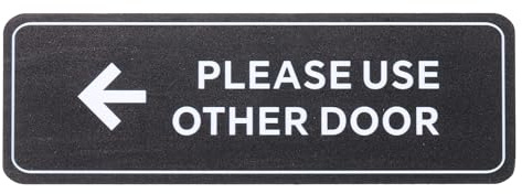 YOKIVE Please Use Other Door Sign, ABS Plastic Self-Adhesive Use Other Door Sign Sticker with Arrow, Great for Business Office Entrance Stores(Black, 6 x 2.-Inch)