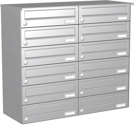 KNOBLOCH Briefkastenanlage | Aufputz | 12-Fach | Edelstahl | waagerecht | optional 2. Namensschild & 3 Schlüssel