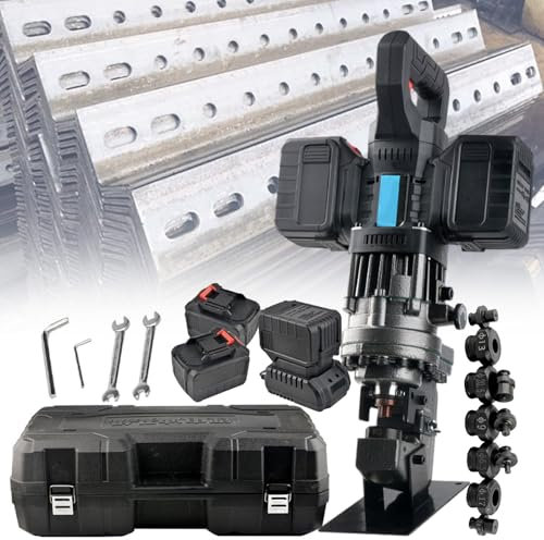 vnmudzeo 1500 W Cordless Hydraulic Hole Puncher,Chargeable Angle Steel Punching Machine Handheld,Can Punch 500+ Holes Continuously When Fully Charged