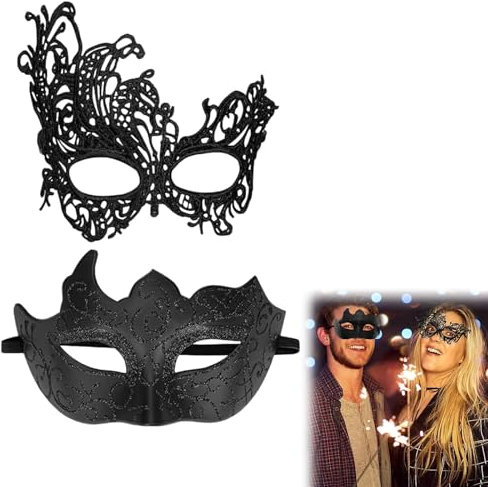 Rakiuty 2 Stück Venezianische Maske, Spitze Maske, Schwarz Sexy Lace Augenmaske für Frauen, Augenmaske für Halloween Karneval Abendkleid Party, Kostüm Masken für Damen Herren