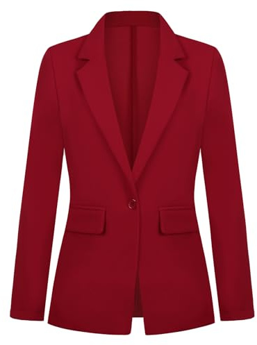 Kyzoeyou - Giacca da donna, blazer con risvolto, chiusura con un bottone, casual, elegante, classica, formale, a manica lunga, per lavoro, R-red, XXL