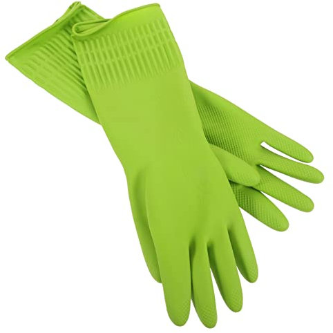 HOMOCONO Long Latex Dishwashing Gloves for Cooking and Washing Dishes with Protective Barrier and Granular Palm Design, Suitable for Gardening and Cloth Washing, Sturdy Green Household
