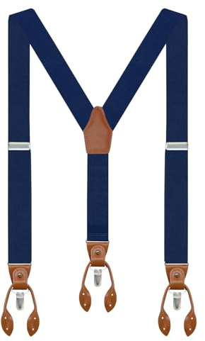 Braces for Men Trousers Y-Back Men's Braces for Trousers Wide 1.4 Adjustable Elastic Suspenders for Wedding Business 6 Leather Button End & 3 Strong Clips