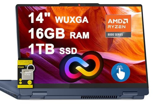 Lenovo IdeaPad Flex 5i 2-in-1 Laptop 14 WUXGA Touch AMD 8-core AI-Powered Ryzen 7 8840HS Up to 16 Tops 16GB RAM 1TB SSD for Creator Designer Business Professional Win11 ICP Hub/Copilot AI PC