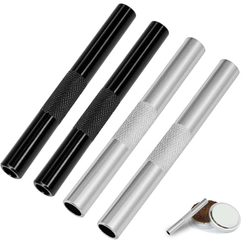 YOGAZEN 4 Stück Ziehröhrchen Set, Silber/Schwarz, 7Cm Tragbarer Strohhalm, Metallrohr, Wiederverwendbar, Premium-Strohhalm Für Picknicks, Camping, Reisen