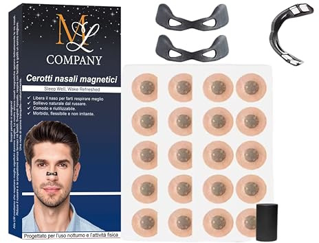 60 Cerotti Nasali Magnetici Antirussamento, Dilatatori Naso con Clip Magnetica per Respirazione Notturna, Sollievo da Russamento e Congestione, Sport