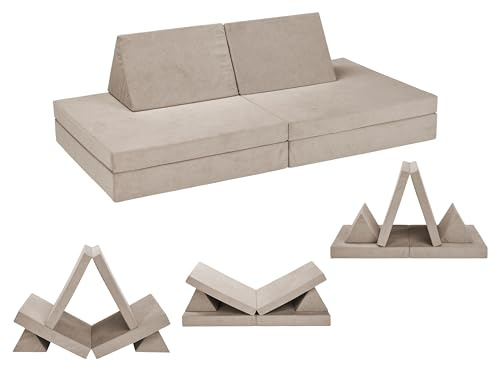 XDREAM Spielsofa mit weichem Veloursbezug | Abenteuersofa für Kinder zum Spielen, Bauen und Ausruhen | Waschbarer Bezug, Robust und Langlebig | Kindersofa Öko-TEX® | Kinderspielsofa beige