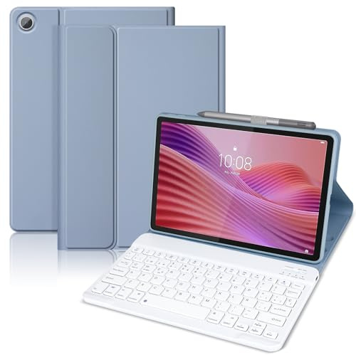 KTOITION Funda con Teclado para Lenovo Tab 10.1 2025,Bluetooth inalámbrico Desmontable Funda Protectora Delgada para la Tableta Lenovo Tab 10.1 Pulgadas 2025 (TB-311FU/TB-311XU) (Azul)