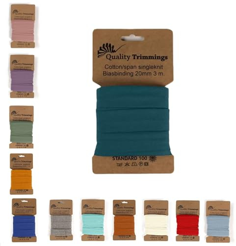 Die Stofftante Jersey Schrägband | vorgefalztes, elastisches Einfassband | aus Baumwoll-Jersey | Coupons á 3 Meter x 20mm (Petrol)