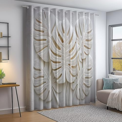 Generico Bianco Tende Oscuranti Termiche Isolanti, Art Deco Minimalismo Monstera Deliziosa Soggiorno Moderne 2 Pezzi Stampa - Oscuranti Termiche Isolanti con Anelli 75 L x 166 A cm (2Pannelli)