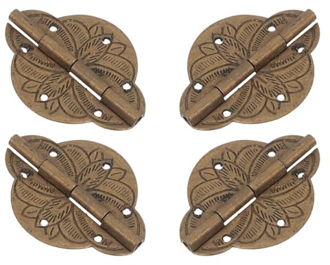FONDOTIN Cerniere per Portagioie in Ottone Anticato 4 Pezzi 42x31mm, Piccole Cerniere a Scatola per Mobili Antichi, Ferramenta per Ante di Armadietti e Scatole di Legno Artigianali