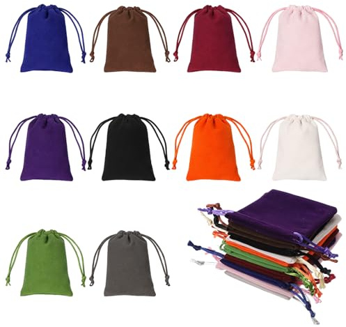 Trinkrittey 10 Stück Samtbeutel mit Kordelzug 10 x 8 cm Schmuckbeutel Samtsäckchen Bunt Geschenk Tasche Säckchen zum Befüllen für Schmuck Gunsten Ringe Hochzeiten Partys
