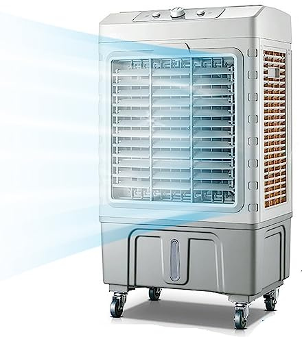 Enfriador de aire portátil - Aire acondicionado evaporativo 3 en 1 con tanque de agua de 80 L, persianas oscilantes, ligero, bajo ruido, 3 velocidades de viento para uso en interiores y exteriores