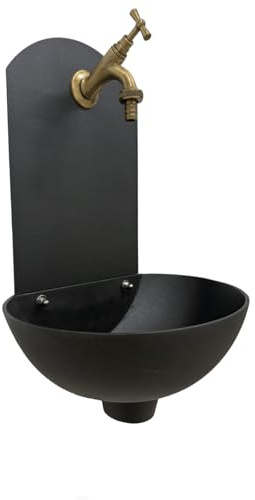 Fonderia Bongiovanni | Fontaine de jardin | Fontaine murale | Modèle Arc | couleur anthracite fonte | avec robinet laiton bruni | pour maison jardin | fontanelle d'extérieur