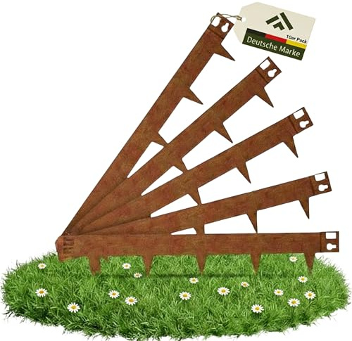 novaterra® Rasenkante mit Spikes Cortenstahl Rostoptik - 10er Set | 10m Länge, 15cm Höhe, 1,6mm Stärke, Einsteckbare Metall-Beeteinfassung mit extra stabilen Spikes