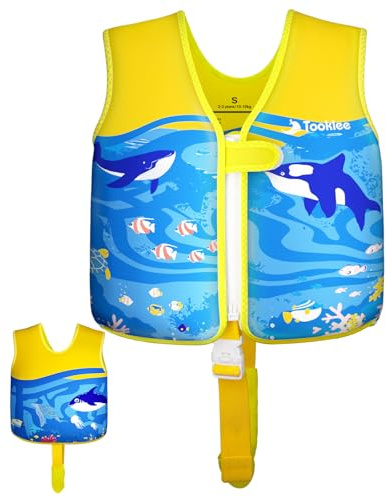 Tooklee Chaleco de Natación para Niños, Sistema de Flotación Ajustable de 8 Paneles, Chaleco Flotador para 2-3 Años Niños Niñas, Probado por TÜV y Seguro, Neopreno Premium Suave, Ligero y Cómodo