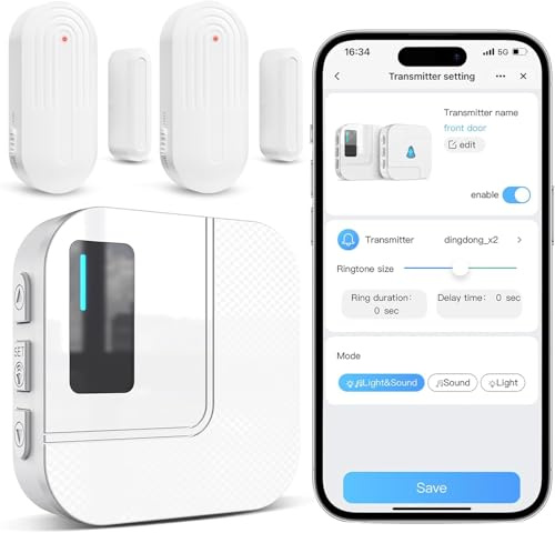 Sanjie Türalarm mit App, 2 WLAN-Türsenso und 110-dB-Funkempfänger | Doppelte Warnung: 110 dB zuhause und App-Nachricht unterwegs, mit Sofortalarm, Tür-offen-Erinnerung und 2,4-GHz-WLAN.