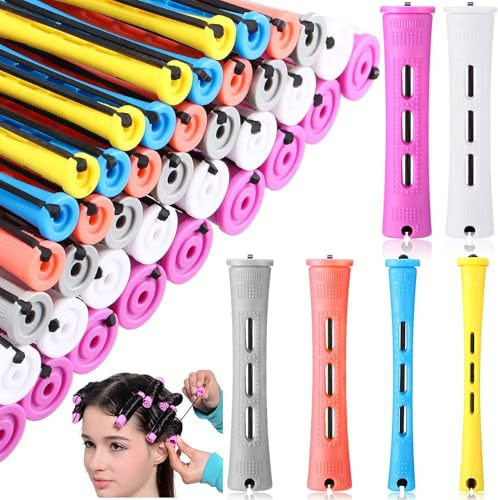 60 Pcs Perm Rods Set, Cold Wave Rods for Women & Men, Heatless Hair Curlers for Natural Hair Styling, Home Perm Kit for Women and Men (Mix)