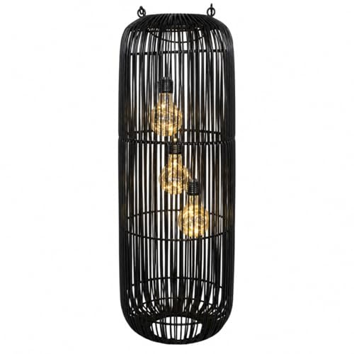 formano Solarlaterne Außen Garten große Rattan Look Solar Laterne mit 3 LED Birnen 60 cm Höhe Dämmerungssensor & IP44 schwarz dekorative Solarleuchte für Balkon Terrasse