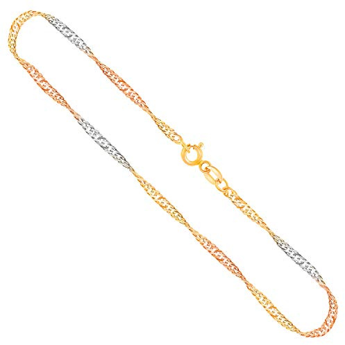 EDELIND Goldkette Damen Herren 2.4 mm Singapurkette 8 9 14 18 K Gelbgold/Bicolor/Tricolor 333 375 585 750 Echtgold | Halskette Gold mit Schmuck Geschenkbox