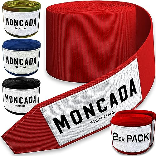 Moncada Fighting® [4m Boxbandagen mit Daumenschlaufe - Bandagen Boxen Halb elastische Boxing Gloves mit extra breitem Klettverschluss - Boxbandage Hand für Boxen, MMA, Kickboxen - Box Bandage Sport