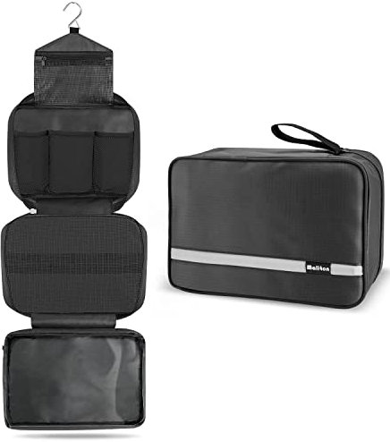 Maliton Kulturbeutel zum Aufhängen [Wasserdicht] - Große Reisetasche für Reise/Dienstreise/Fitness/Schwimmen | Kosmetiktasche Damen Herren mit 4 Fächern | Waschtasche faltbar & kompakt(Schwarz)