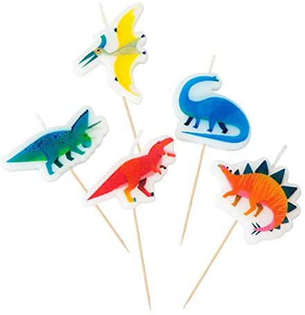 Talking Tables Dinosaurier Geburtstagskerzen 5er-Pack Gemischte Farben Dinocandles Kuchenkerzen T-Rex Stegosaurus Triceratops Party