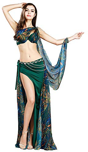 ROYAL SMEELA Costumes de Danse du Ventre Rétro Floral Mousseline Jupes Maxi Soutien-Gorge Chaîne de Taille Châle avec Anneau de Bras 4pcs Ensemble Femmes Robe Danse Orientale Tenue Danseuse Orientale