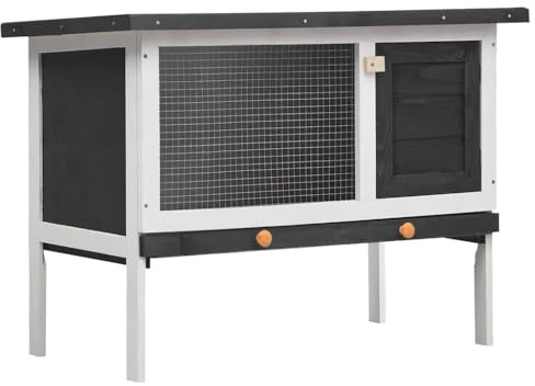 vidaXL Holz Kaninchenstall 1 Ebene Grau Kleintierhaus Hasenstall Kaninchen
