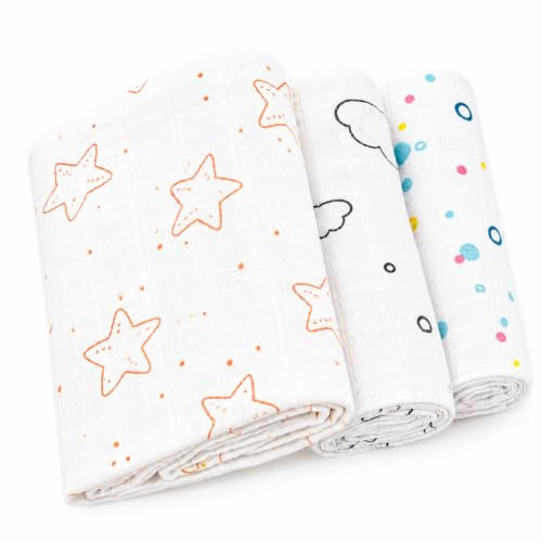 Bubblin Baby Musselin 80x80 cm 3er Pack 100% Baumwolle, Doppelt Gewebt, Oeko-TEX Zertifiziert, Mullwindeln Spucktücher (Blasen)