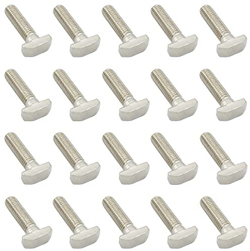 20 PCS M8 Thread T-Slot Drop-in Stud Sliding Screw Bolt, TTZEZE Heavy Duty Silver Tone Carbon Steel Nickel Plated Hammer Head Bolt T Shape Screws for European Standard 40 Series Aluminum Profile
