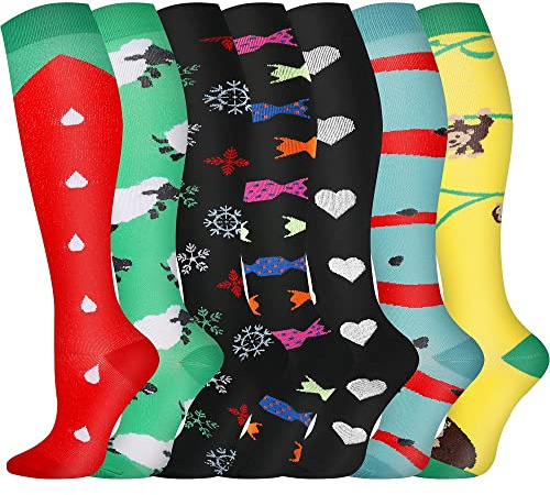 Pnosnesy 2/4/6/7 Pares de Calcetines de Compresión para Hombres y Mujeres, 15-20 mmHg Para Atletismo, Carrera, Viajes en Avión, Soporte