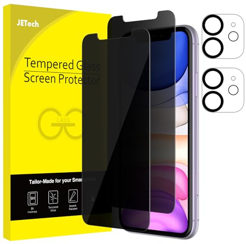 JETech Sichtschutz Schutzfolie für iPhone 11, 2+2 Stück | Mit Kameraschutz, Anti-Spy Blickschutz 9H Gehärtetes Glas Schutzfolie
