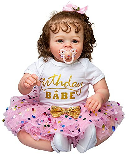 YIHANGG 60CM Riesige Puppengröße Baby Reborn Kleinkind Beliebte Mädchenpuppe Weicher Körper Mit Verwurzelten Braunen Haaren Kollektion Früherziehung