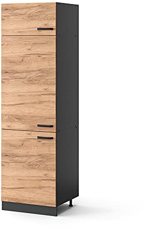 Vicco Armoire pour frigo R-Line, Chêne doré, 60cm | 3 Portes · ✓ Niche pour réfrigérateur · Pieds réglables en hauteur · 1 Tablette · Librement combinable