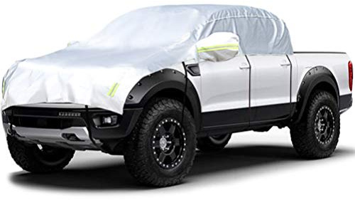 Konnfeir Half Car Cover with Cotton All Weather Car Body Covers Outdoor Indoor for All Season Waterproof Dustproof UV Resistant Snowproof Universal (Pickup (Crew Cab))