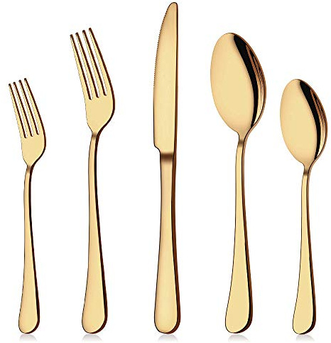 Aisoso Gold Silverware Set for 8, 40-Piece Gold Flatware Set Stainless Steel Cutlery Kitchen Utensil Set Mirror Polished