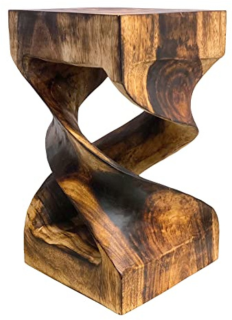 FaHome Holz Beistelltisch - Holzhocker Couchtisch - Handgefertigt - Gedreht aus massivem Suarholz - 50x28x28 cm