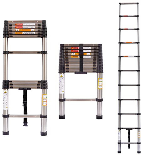 Teleskopleiter 3,2M Ausziehbare Leiter, Klappleiter Stehleiter Rutschfester, aus hochwertigem Edelstahl, Ausziehleiter Mehrzweckleiter, Haushaltsleiter 150 kg Belastbarkeit